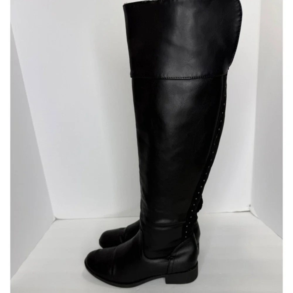Primark Black Knee‑High Studded Womens Equestrian‎ Riding Boots 6 Biker Y2K Goth